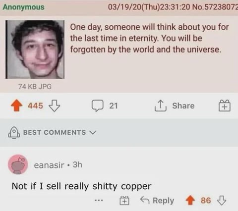 A screenshot of a 4chan post showing a young man's photo with the text 'One day, someone will think about you for the last…