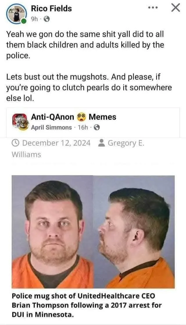The image displays a police mugshot of Brian Thompson, showing his front and side profile while wearing an orange jail…