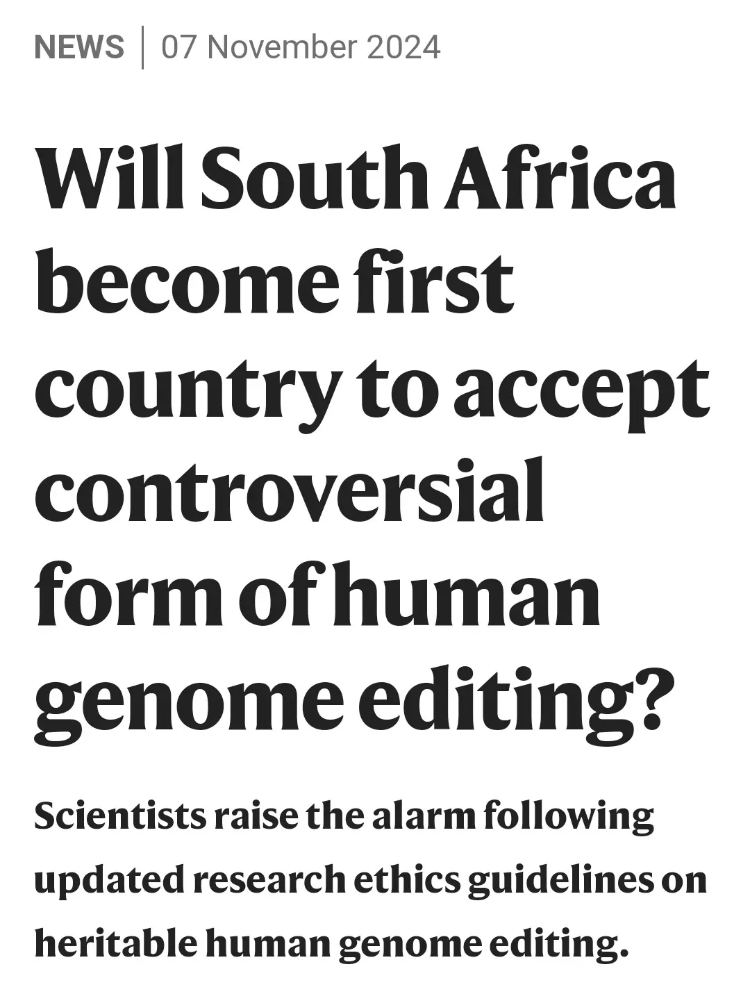 The image displays a newspaper-style headline dated 07 November 2024, asking if South Africa will be the first country to…