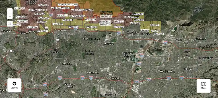 this is a satellite map of the greater los angeles area showing numerous geographic areas labeled with alphanumeric codes…