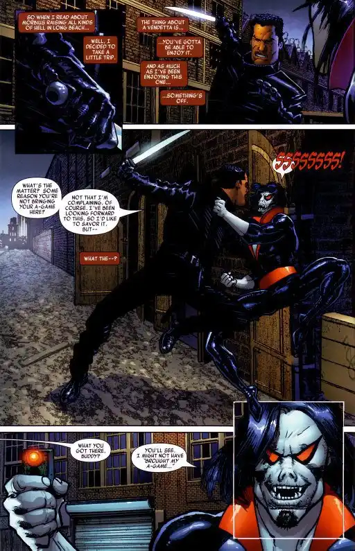 A comic book panel sequence featuring the character Spawn confronting a villain named Worese. The villain, in a black and…