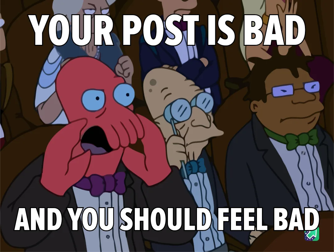 An image from the animated series Futurama shows a red octopus-like character in a tuxedo with a shocked expression, hands…