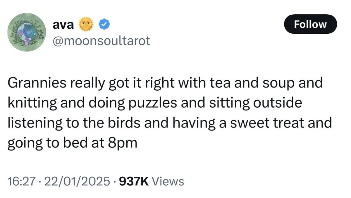 The image is a screenshot of a Twitter post by user 'ava' with the handle '@moonsoultarot'. The post contains a long text…