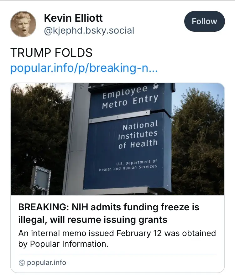 A screenshot of a social media post showing a blue sign for the National Institutes of Health Employee Metro Entry. The post…