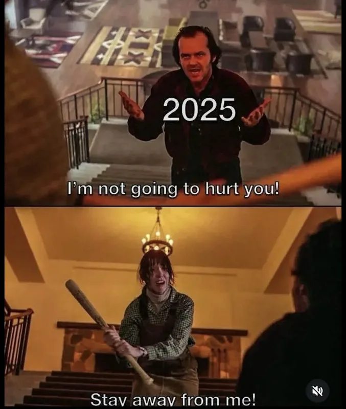 The top panel shows Jack Nicholson in a dark shirt, standing on a staircase with arms outstretched, overlaid with the text…