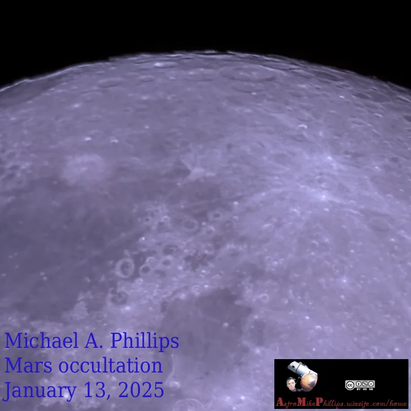 The image displays six identical panels showing a close-up of the moon's surface with a small red dot, labeled as a 'Mars…