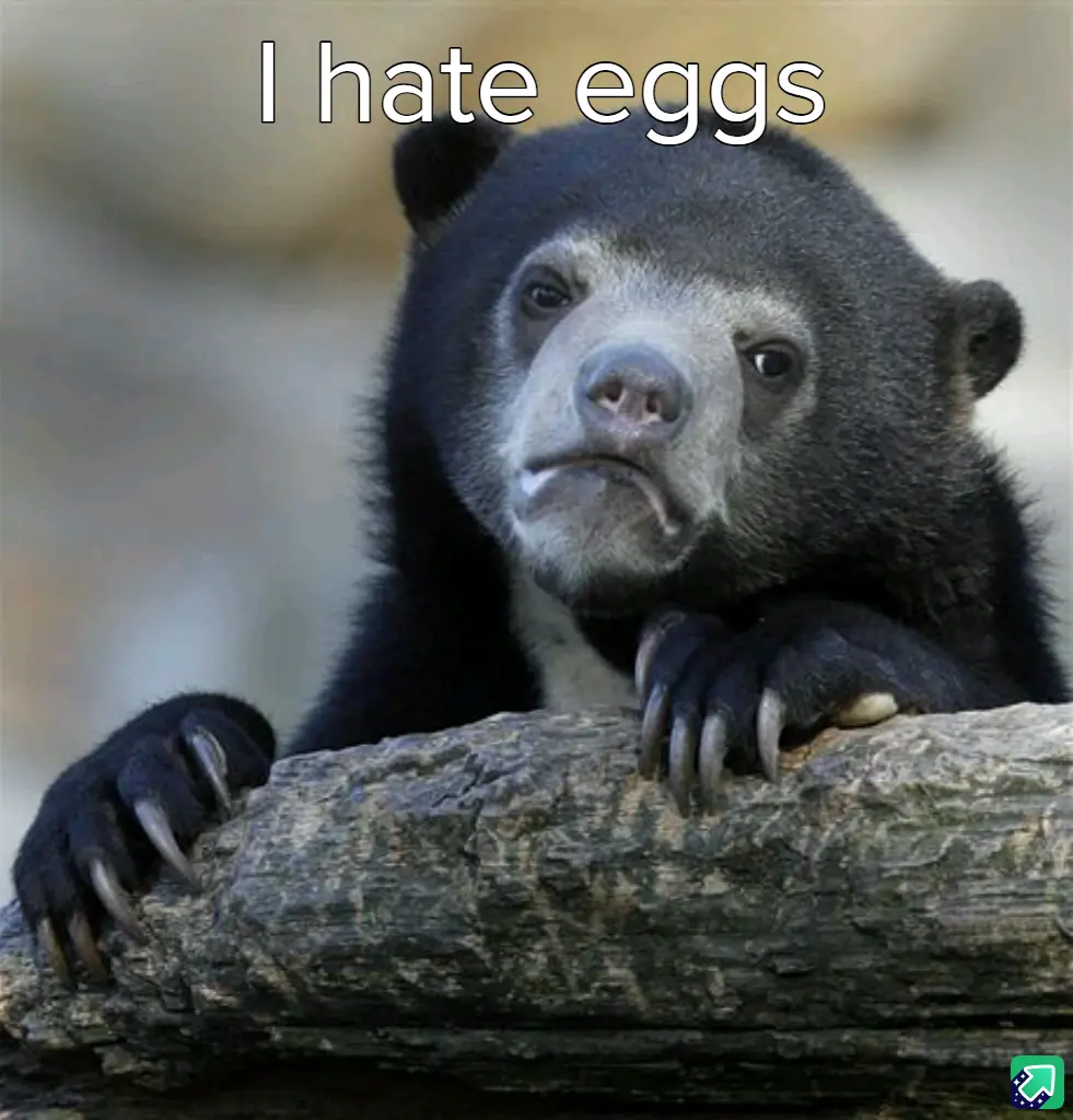 A close-up photo of a sad-looking sun bear with a downturned mouth and droopy eyes, resting its paws on a log. The text 'I…