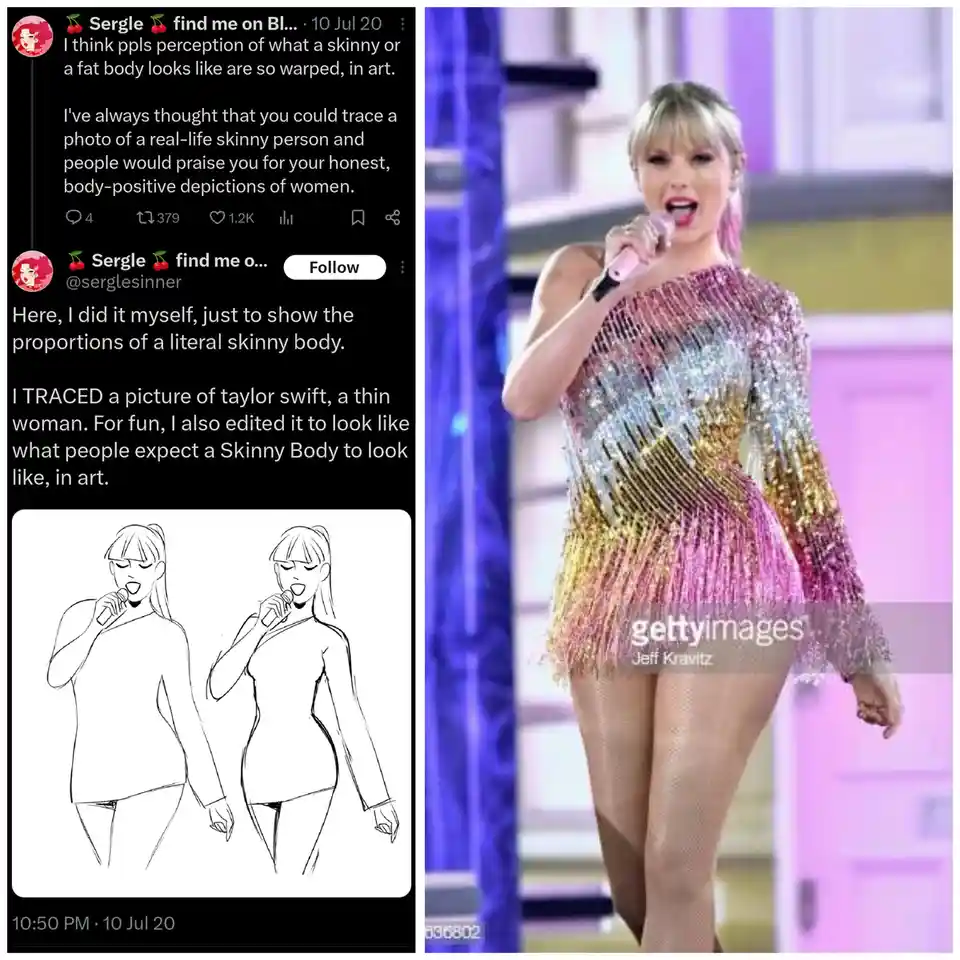 The image displays a side-by-side comparison: on the left, a tweet from user 'Sergle' showing two black-and-white line…