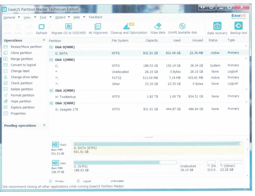 A screenshot of the EaseUS Partition Master software interface showing disk partition details, with overlaid text reading 'i…
