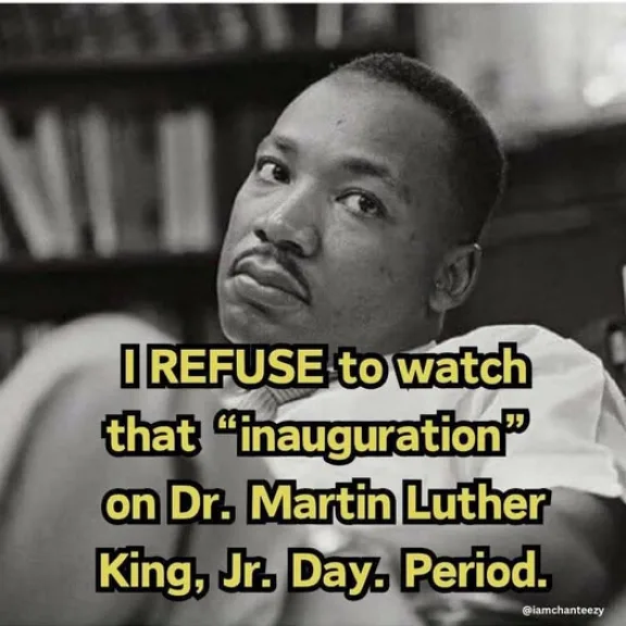 A black and white photo of Dr. Martin Luther King Jr. looking upward and to the side with a skeptical expression. Overlaid…