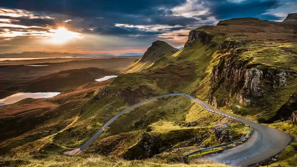On Scotland's Isle of Skye, the Quiraing's winding road appears unique, changing with each passing season due to an ancient…