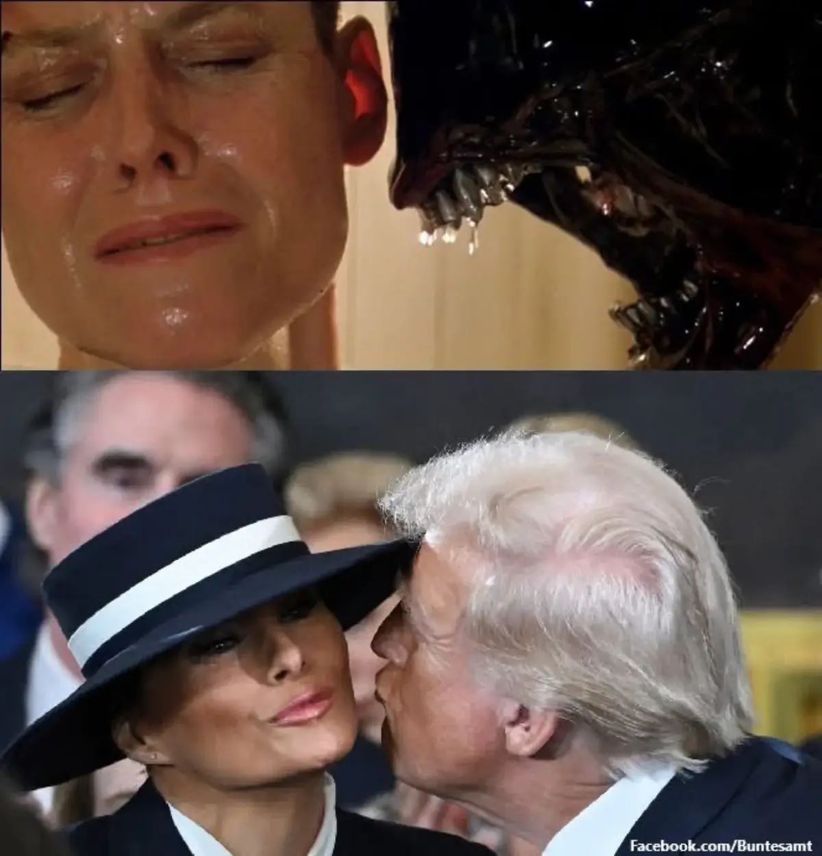 The top panel shows a close-up of a woman, Rachel Weisz, crying as a grotesque alien creature with sharp teeth and dripping…