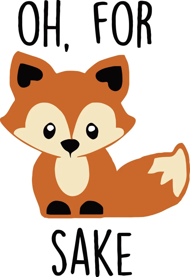 A cartoon illustration of a cute, stylized orange fox with large black eyes and a cream-colored chest and tail tip, sitting…