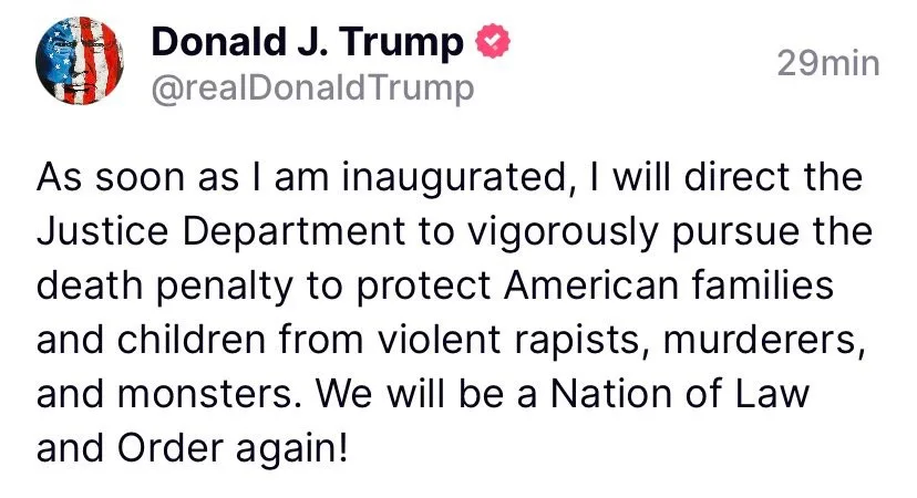 A screenshot of a tweet from Donald J. Trump's official Twitter account, showing his profile picture and handle, with the…