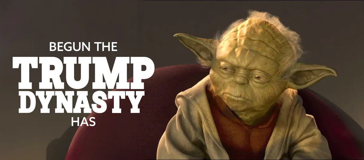 The image shows the character Yoda from Star Wars, seated and looking down with a weary expression. Overlaid white text…