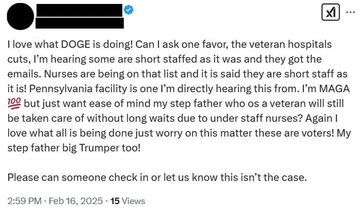 A screenshot of a social media post with a blacked-out profile picture and username. The post, dated February 16, 2025, is…