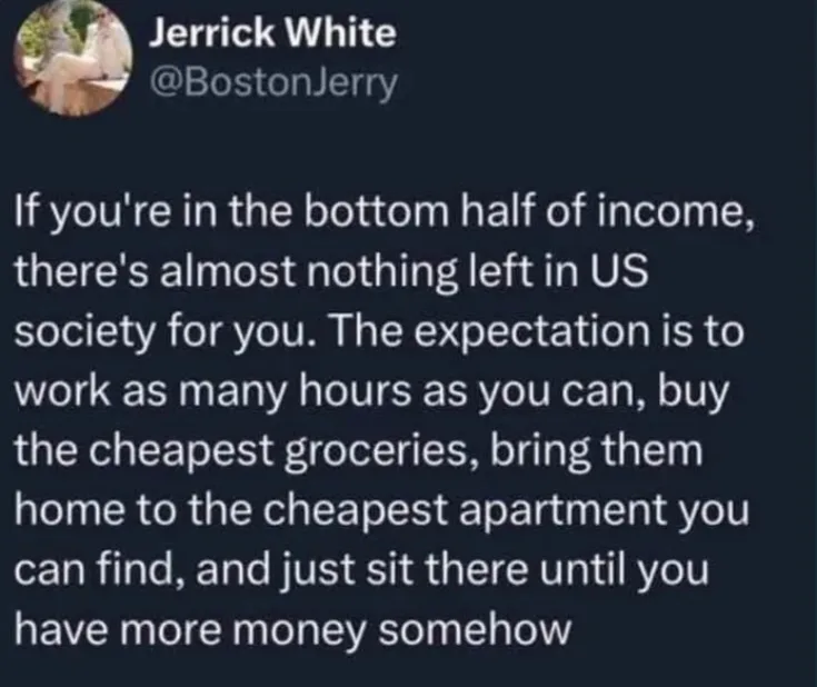 A screenshot of a tweet by user Jerrick White (@BostonJerry) displaying a block of white text on a dark background. The text…