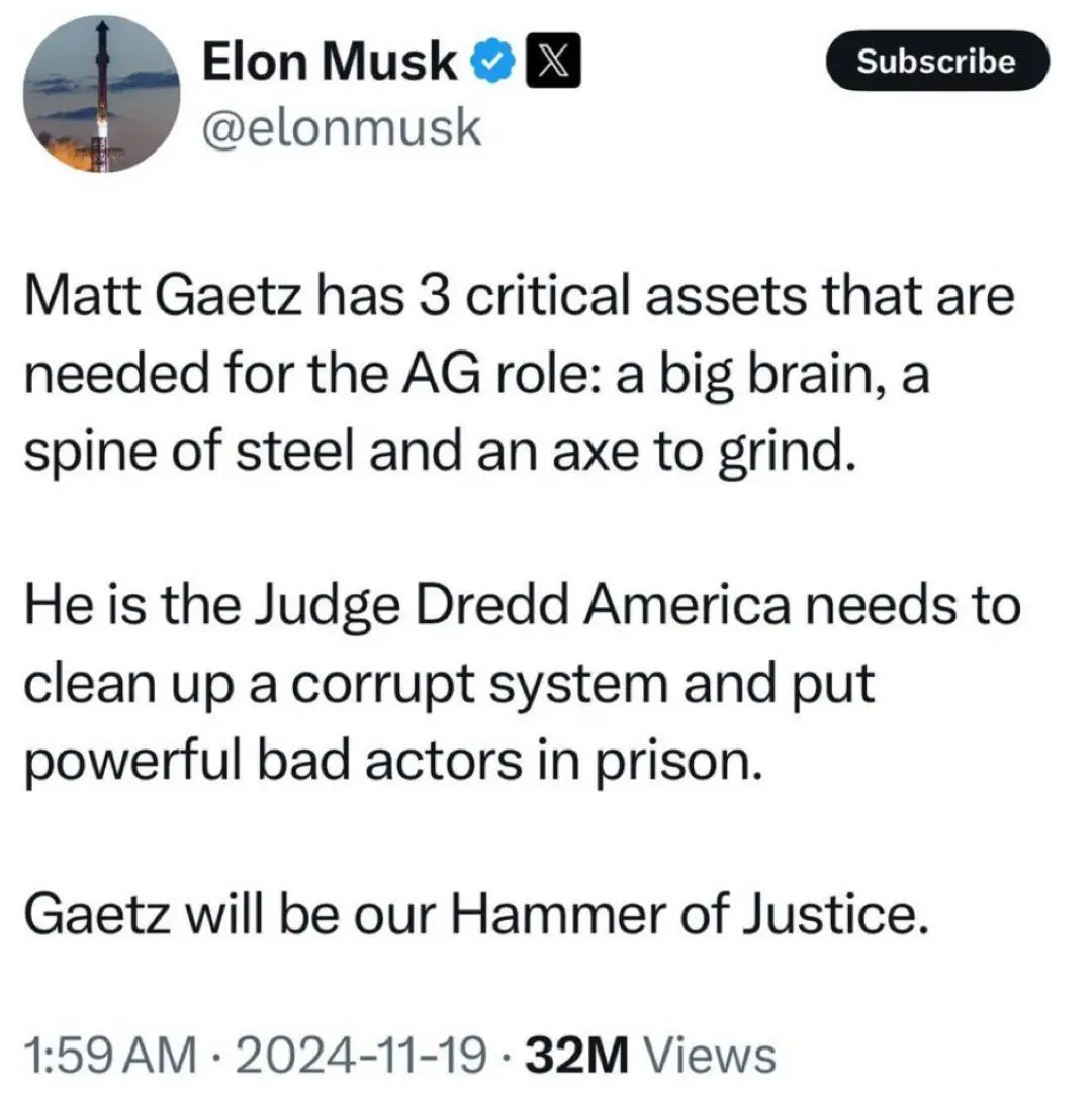 The image displays a screenshot of a tweet from Elon Musk's verified X account, featuring his profile picture of a rocket…