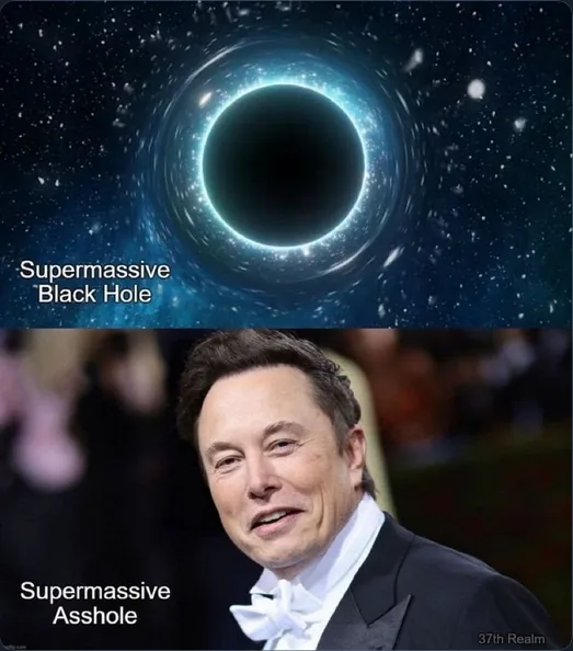 The image is split into two panels. The top panel shows a cosmic illustration of a supermassive black hole with stars…