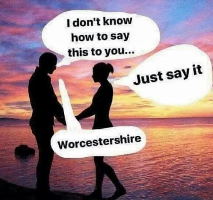A silhouette of a man and woman standing by a sunset over water, holding hands. The man's speech bubble says 'I don't know…