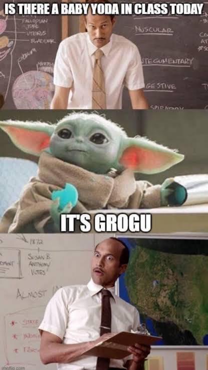 The image is a three-panel meme. Top panel: A stern-looking teacher in a white shirt and tie stands in front of a chalkboard…