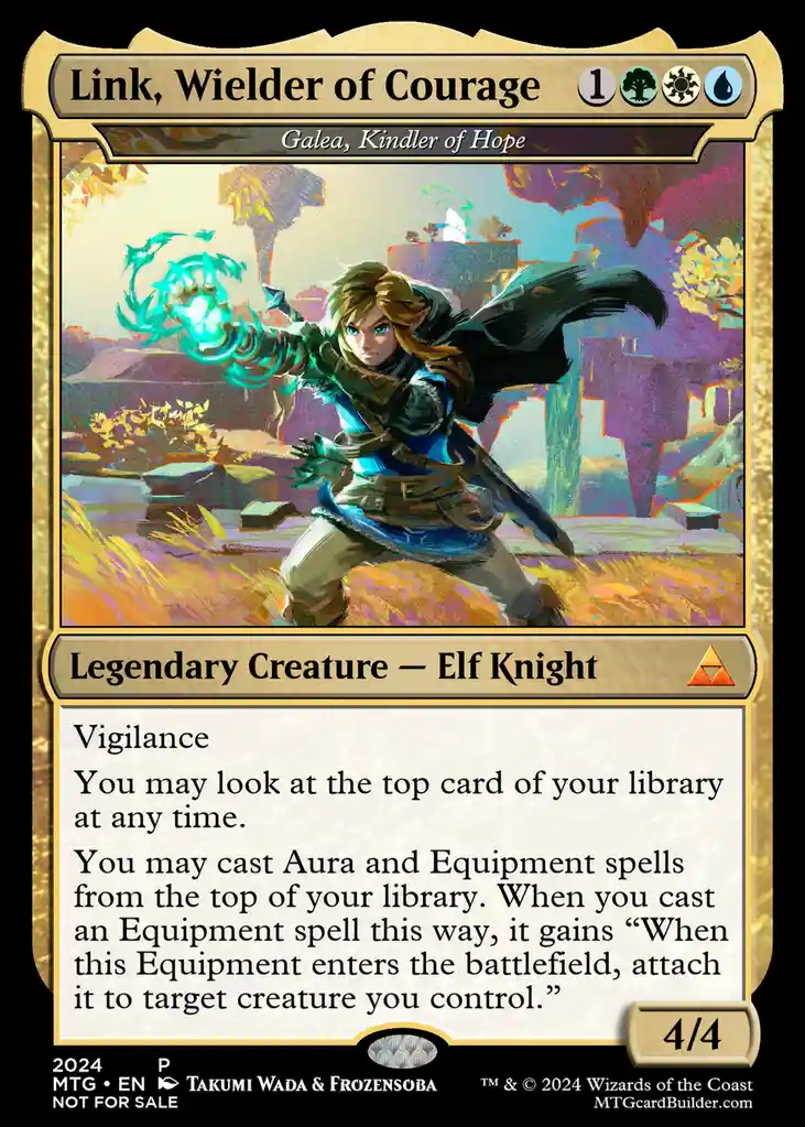 A Magic: The Gathering card template featuring Link from The Legend of Zelda, depicted as a 'Legendary Creature — Elf…