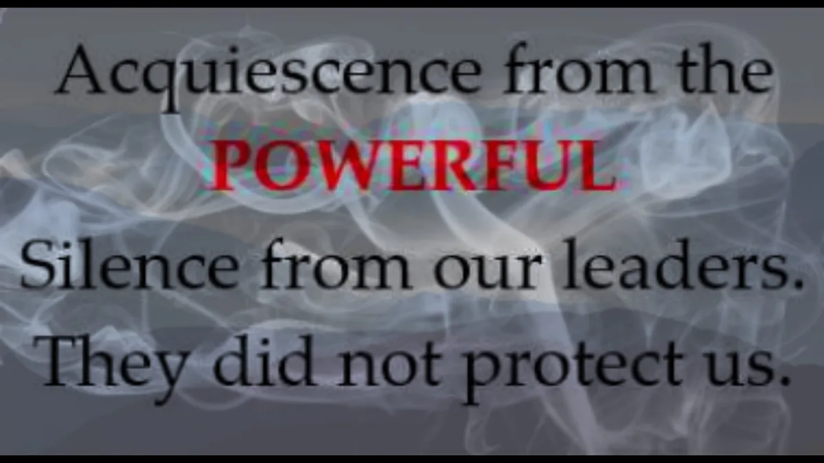 The image displays swirling smoke against a dark gray background with overlaid text. The text reads 'Acquiescence from the…