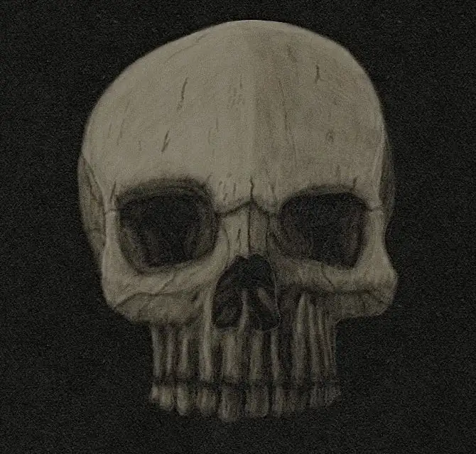 A grayscale drawing of a human skull against a dark background, with the overlaid text 'i'm not dead, i'm just taking a…
