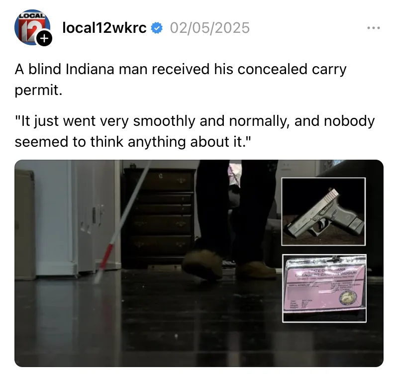A low-angle shot shows a person's legs and feet walking across a dark floor, with a white cane visible to the left. Inset…