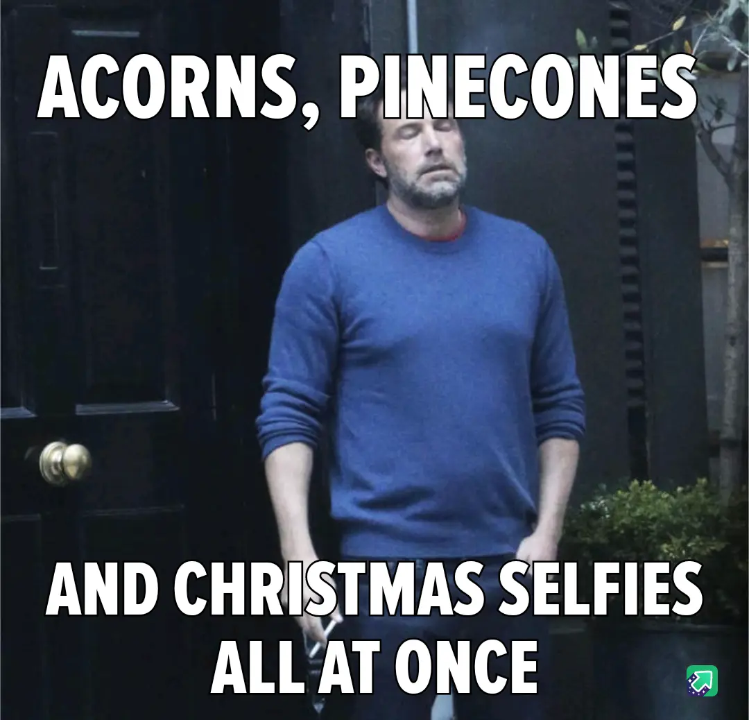 A man in a blue sweater stands in front of a dark door with a weary, resigned expression. White bold text overlays the…