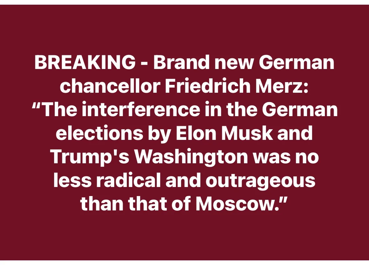 A solid maroon background displays white text mimicking a breaking news headline. The text attributes a quote to 'Brand new…