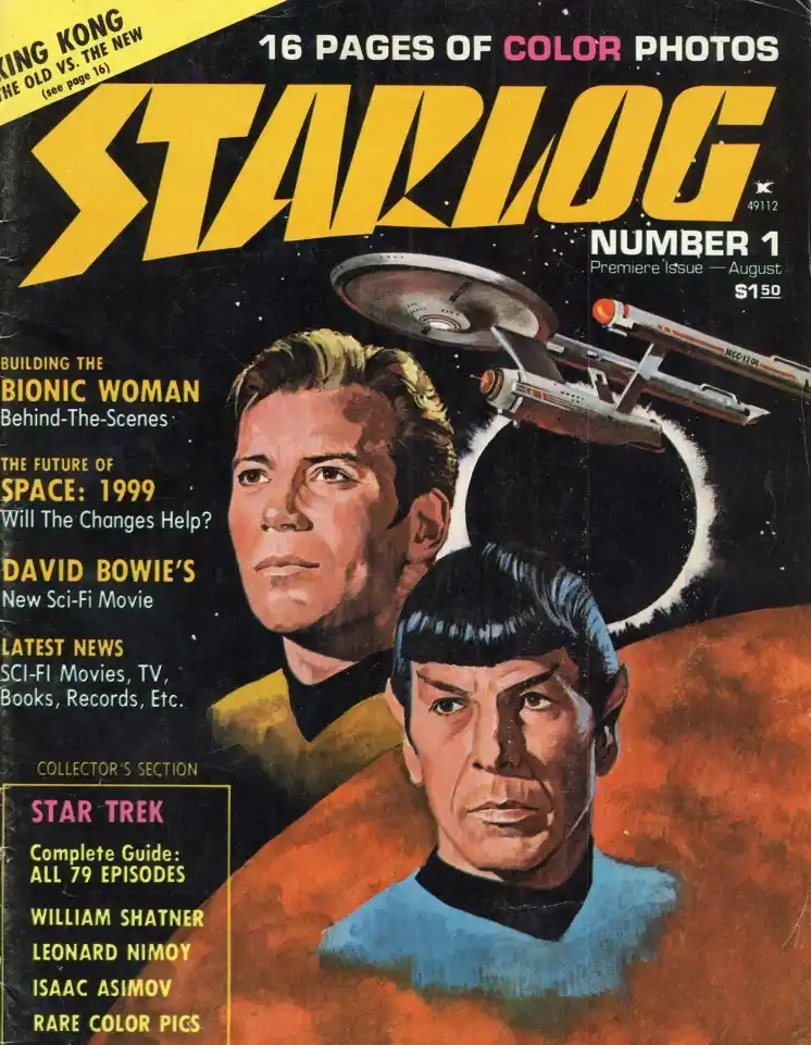 The cover of the first issue of Starlog magazine, dated August 1979, features a painted illustration of Star Trek's Captain…