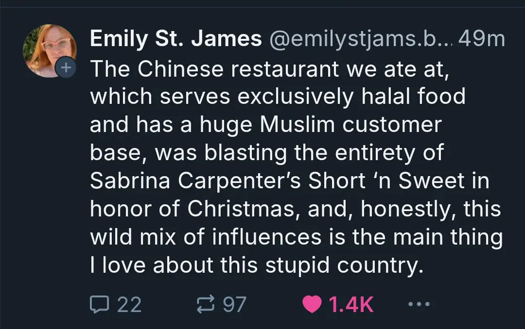 A screenshot of a tweet by Emily St. James showing a dark-mode Twitter interface with her profile picture and text. The…