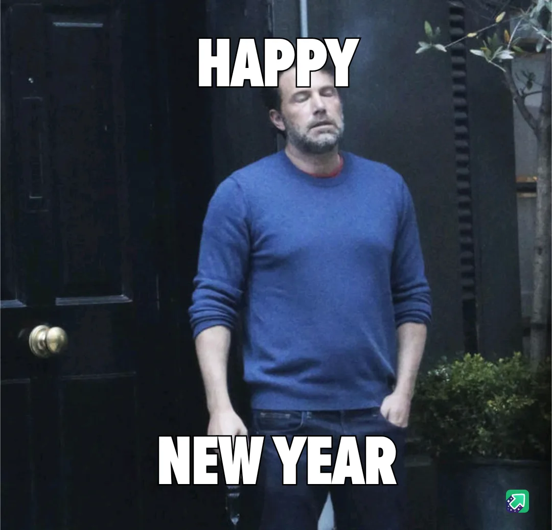 A man in a blue sweater stands outside a dark door with his eyes closed and a weary expression, overlaid with the text…