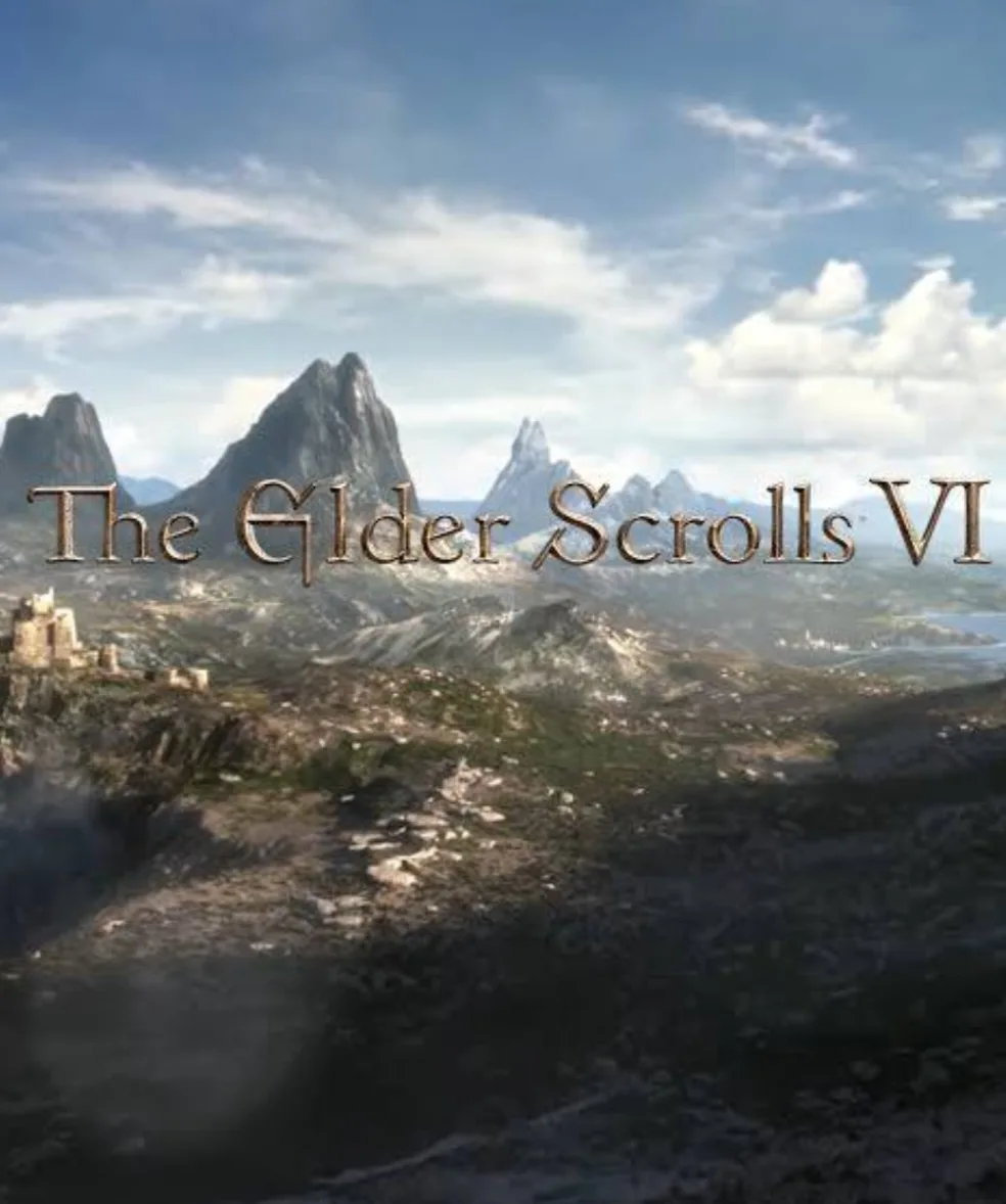 A promotional image for the nonexistent video game 'The Elder Scrolls VI' shows a vast fantasy landscape with jagged…