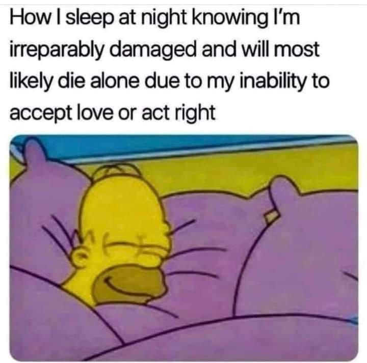 The image shows Homer Simpson sleeping peacefully in bed with purple pillows, his eyes closed and mouth slightly open. The…