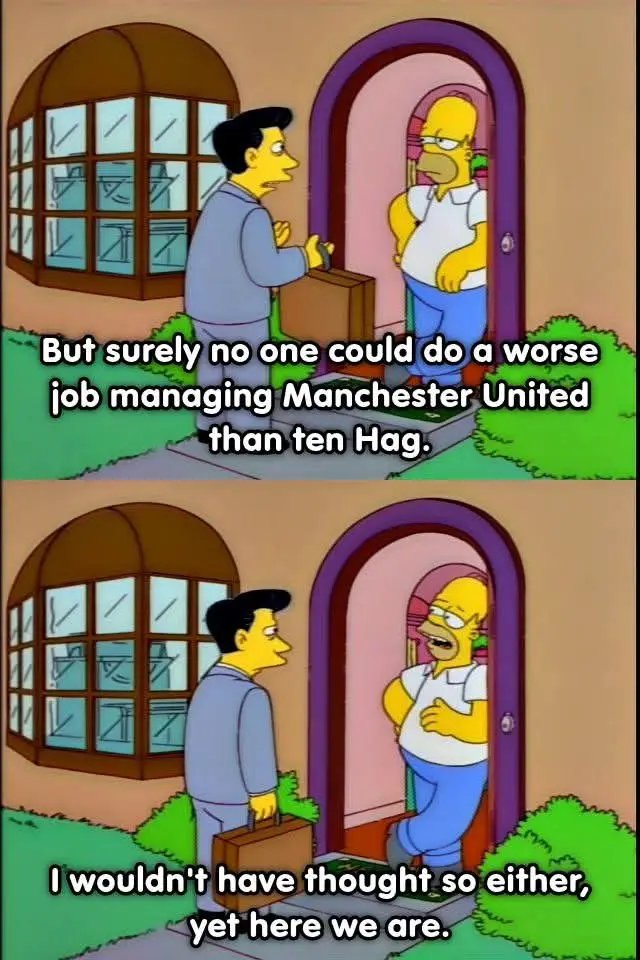Two-panel Simpsons meme showing a man with a suitcase standing at a doorway. In the first panel, Homer Simpson looks out and…