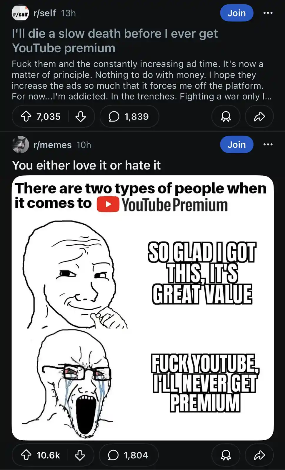 The image displays a two-panel meme featuring the 'Two Types of People' template. The top panel shows a smiling…