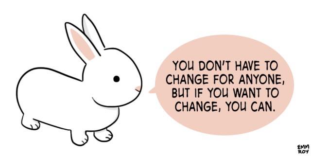 A simple line drawing of a white cartoon rabbit with a speech bubble next to it. The bubble contains the text: 'YOU DON'T…