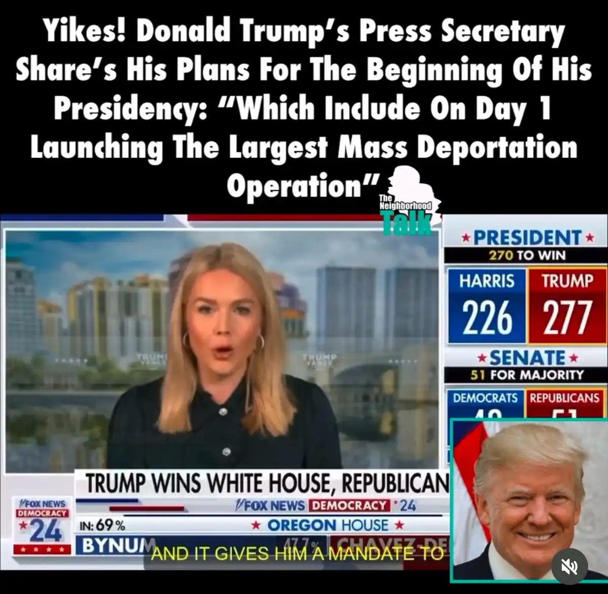 A screenshot of a Fox News broadcast shows a female news anchor with a shocked expression, overlaid with large white text…