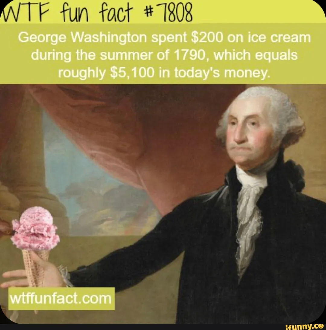 A classical portrait of George Washington has been digitally altered to show him holding a pink ice cream cone, with…