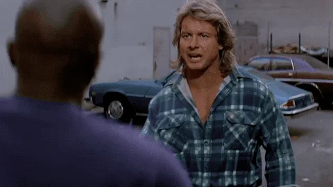The image is a six-panel meme from the movie 'The Blues Brothers' showing a man in a plaid shirt dramatically reacting to…