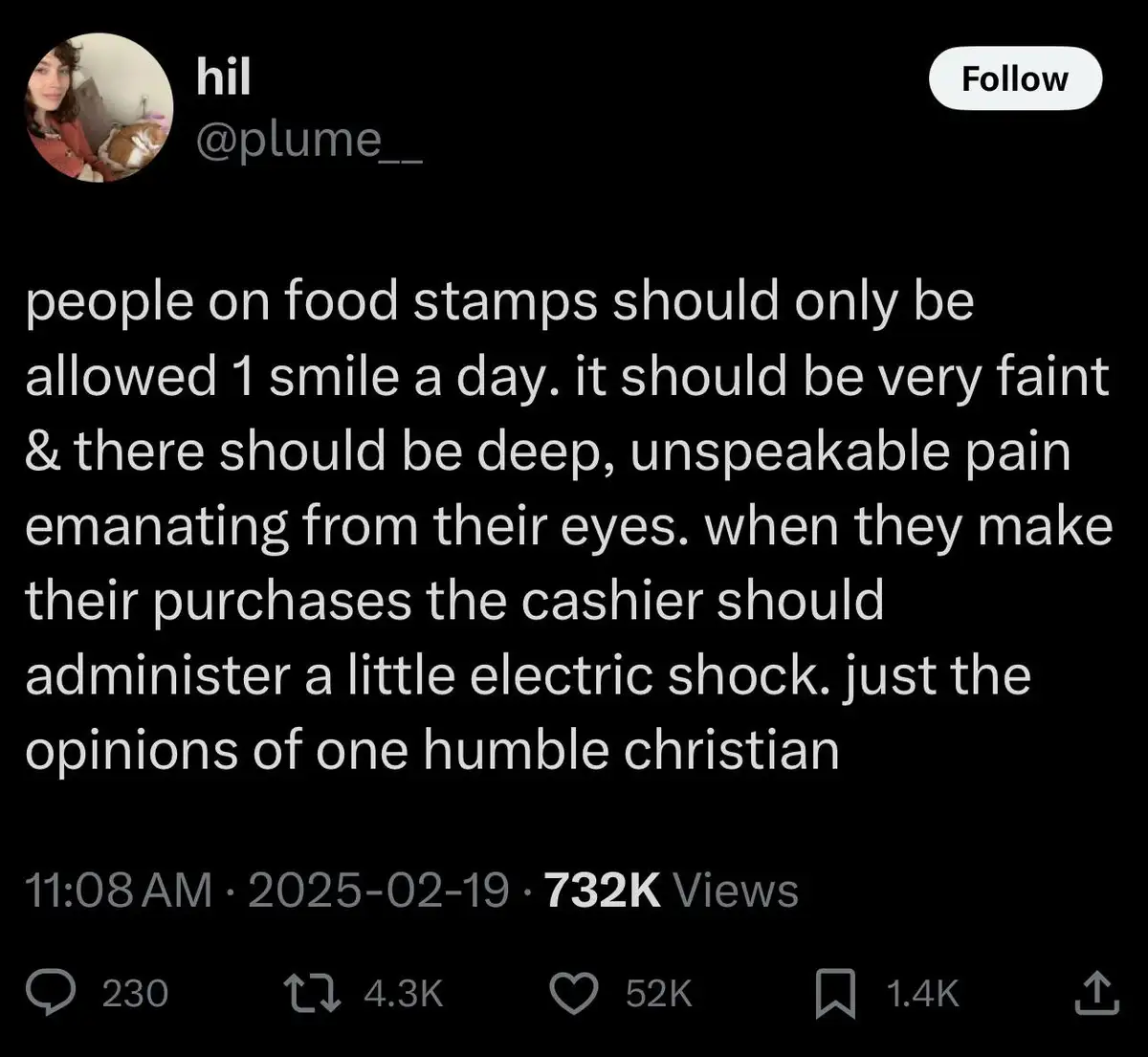 A screenshot of a social media post with white text on a black background. The text is a satirical rant claiming people on…