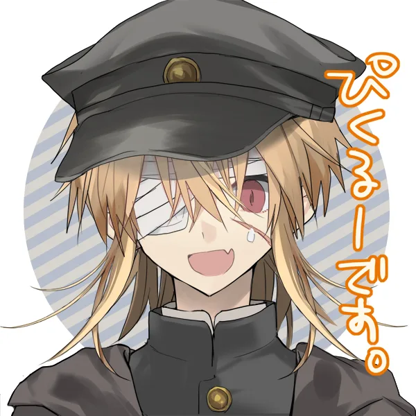 An anime-style character with blonde hair, one eye covered by a white bandage, and a single tear falling from their cheek…