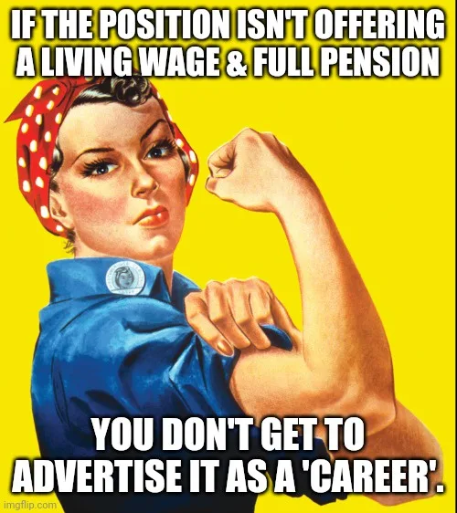 The image features the iconic 'We Can Do It!' poster of Rosie the Riveter, a woman in a blue work shirt and red polka-dot…
