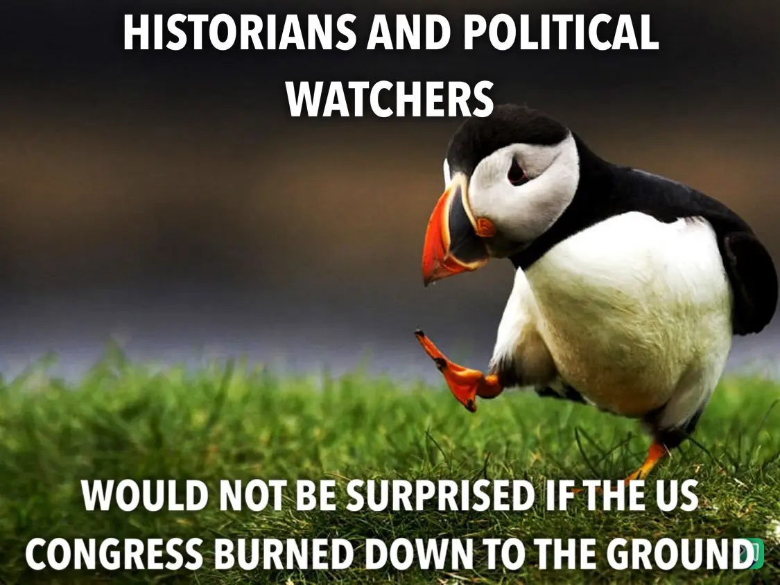 A photograph of a puffin standing on green grass, looking sideways with one foot lifted as if mid-stride. White bold text is…