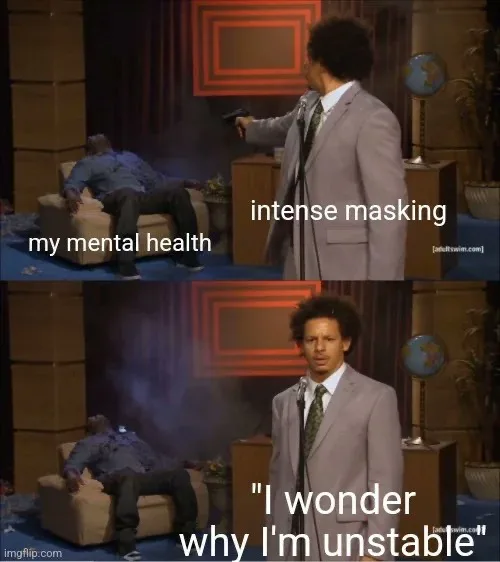 A two-panel image from a talk show featuring a man in a suit holding a gun to another man's head while smoke rises. The top…