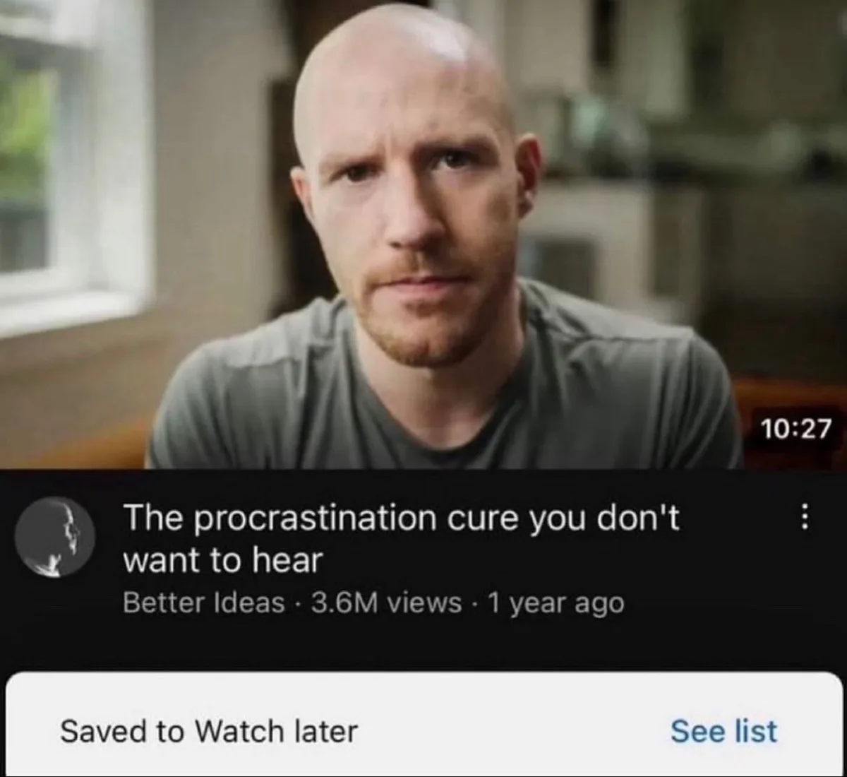 A screenshot of a YouTube video interface shows a bald man with a serious, slightly annoyed expression looking at the…