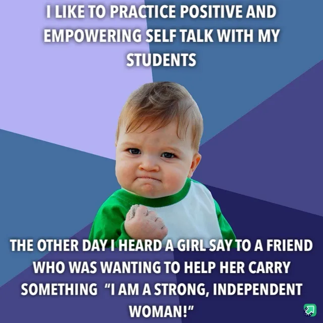 A baby with a scrunched face and clenched fist is overlaid with text that reads 'I LIKE TO PRACTICE POSITIVE AND EMPOWERING…