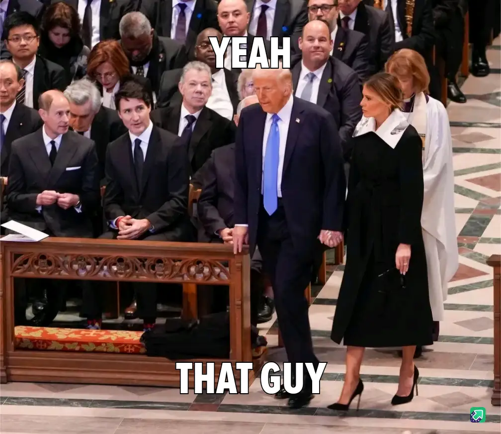 A photo of Donald Trump and Melania Trump walking through a church, with Trump looking down and Melania looking ahead. Other…